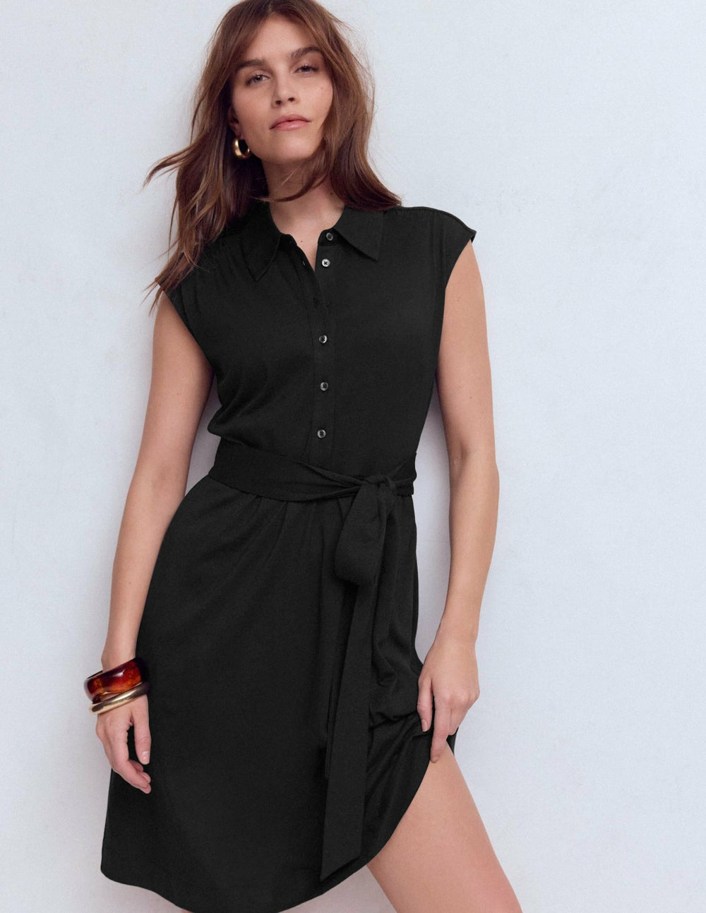 Honor Short Jersey Shirt Dress-Black / Boden us