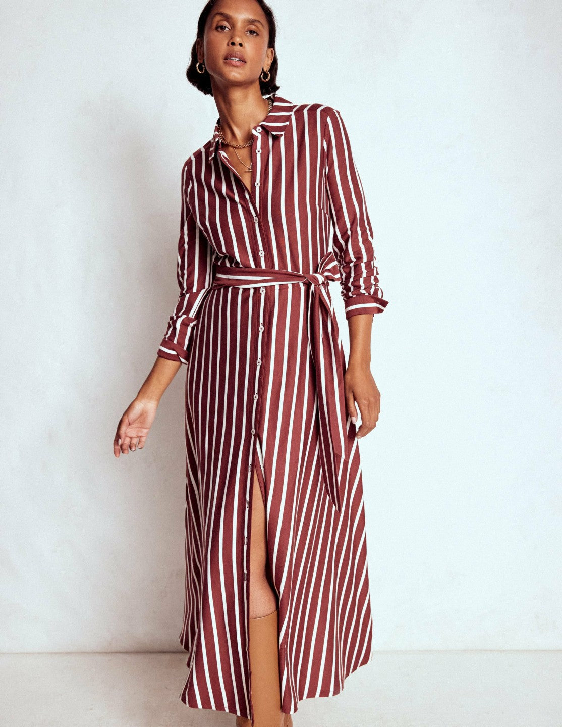 Marcia Jersey Shirt Dress-Burnt Orange, Painted Dot / Boden On sale