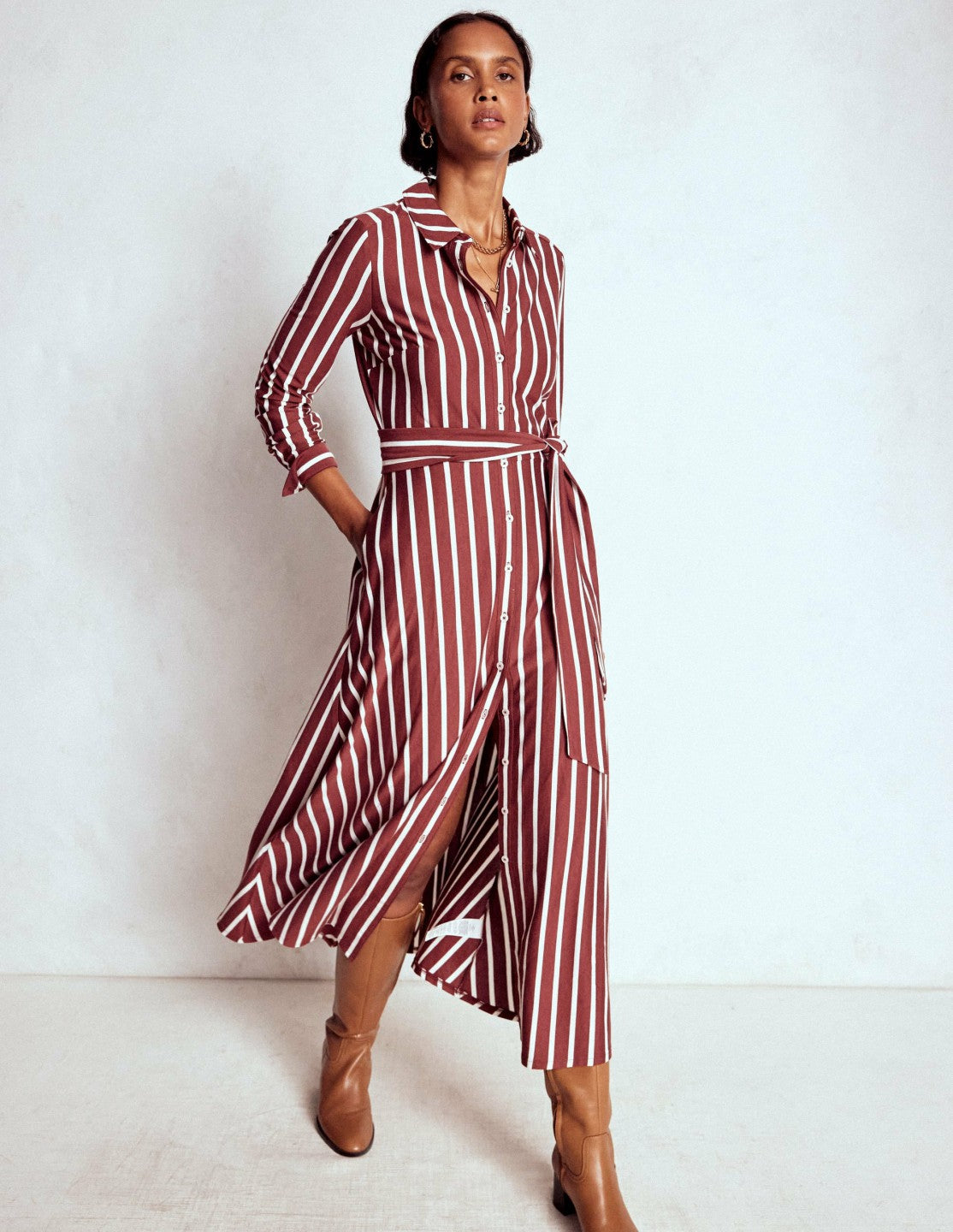 Marcia Jersey Shirt Dress-Burnt Orange, Painted Dot / Boden On sale