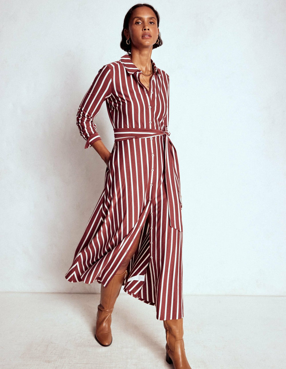 Marcia Jersey Shirt Dress-Burnt Orange, Painted Dot / Boden On sale