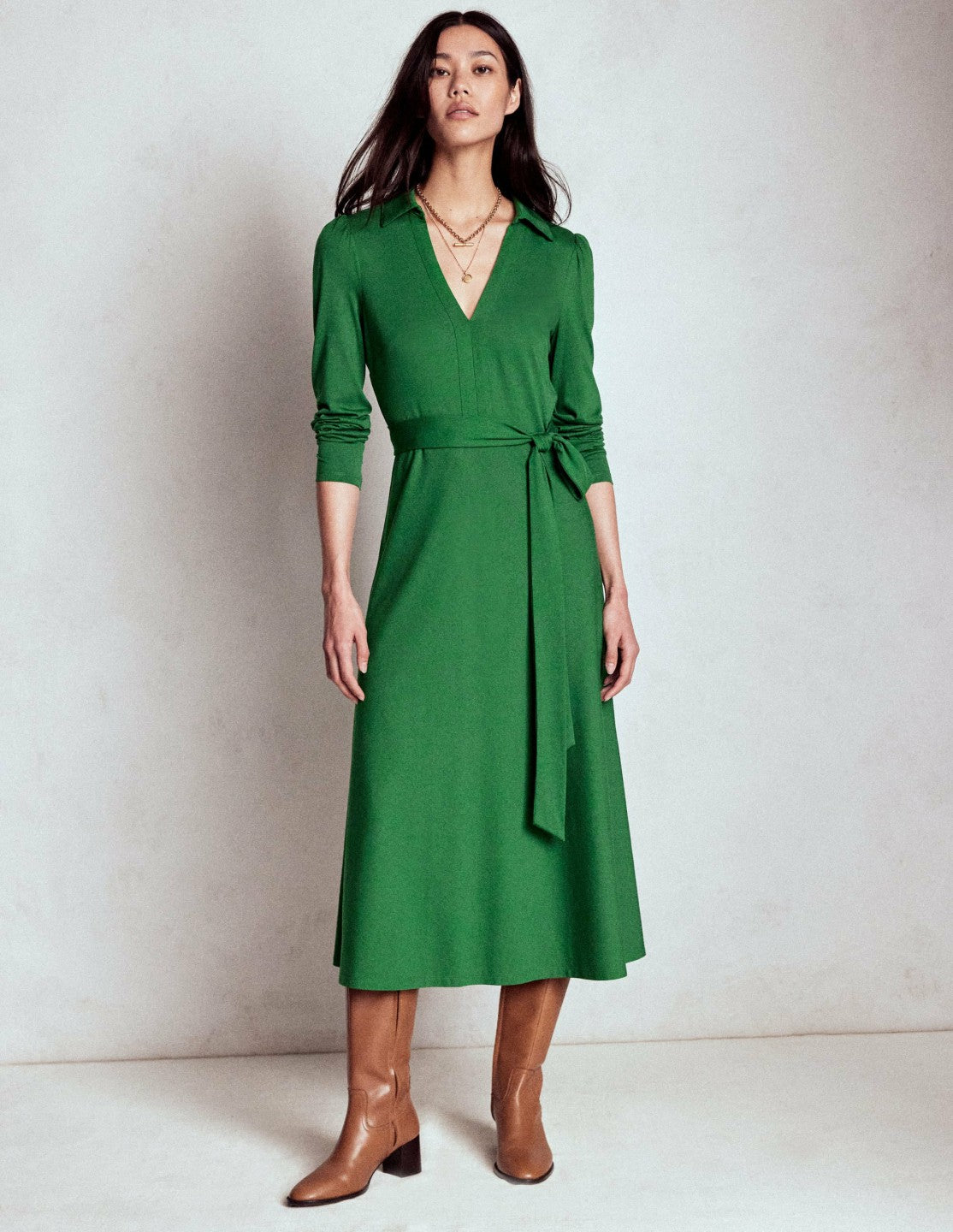 Imogen Collared Jersey Dress-Pine Green / Boden us