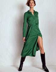 Marcia Jersey Shirt Dress-Hunter Green, Painted Dot / Boden
