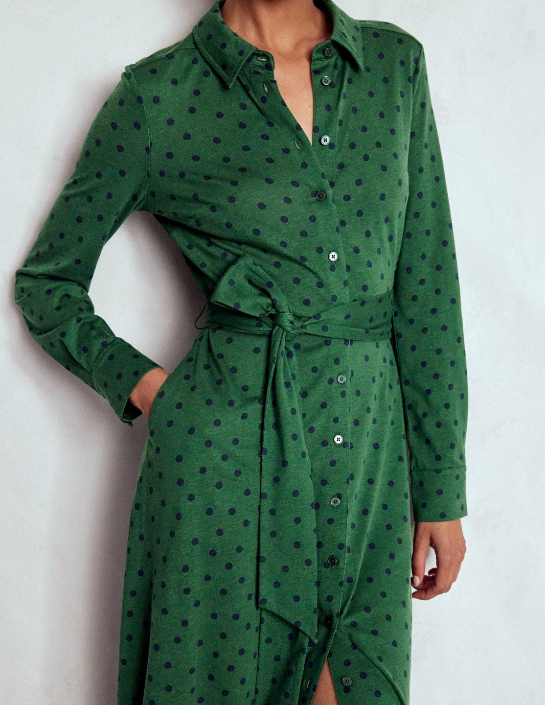 Marcia Jersey Shirt Dress-Hunter Green, Painted Dot / Boden