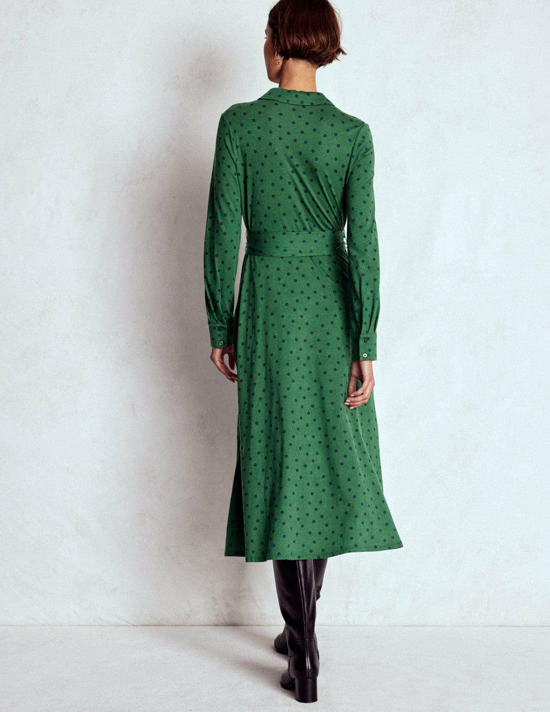 Marcia Jersey Shirt Dress-Hunter Green, Painted Dot / Boden