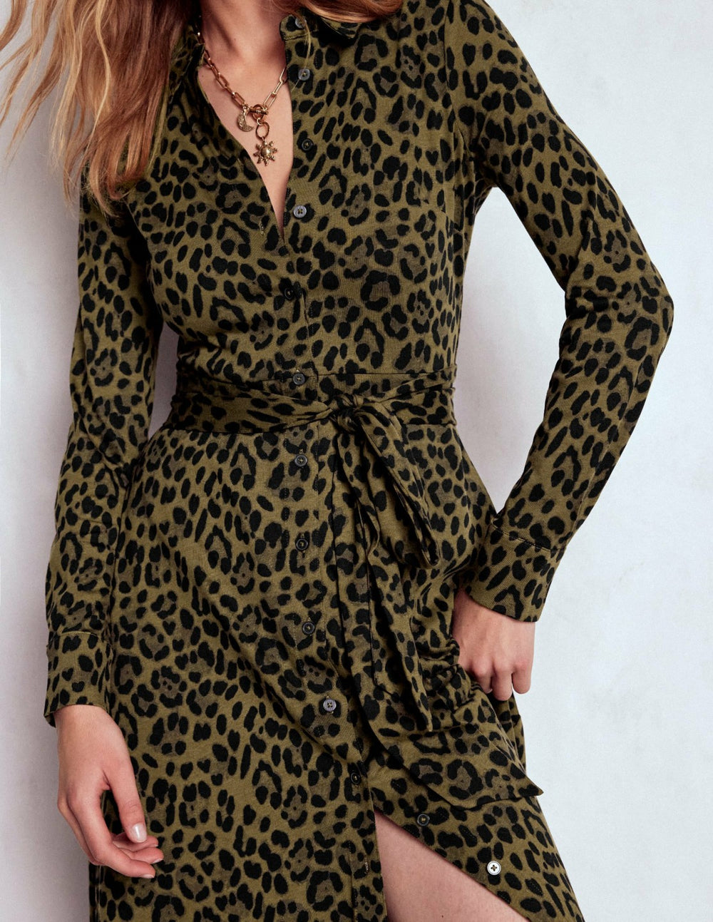 Marcia Jersey Shirt Dress-Military Olive, Brushed Animal / Boden Sale