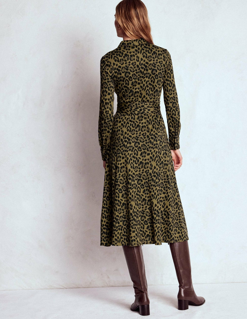 Marcia Jersey Shirt Dress-Military Olive, Brushed Animal / Boden Sale