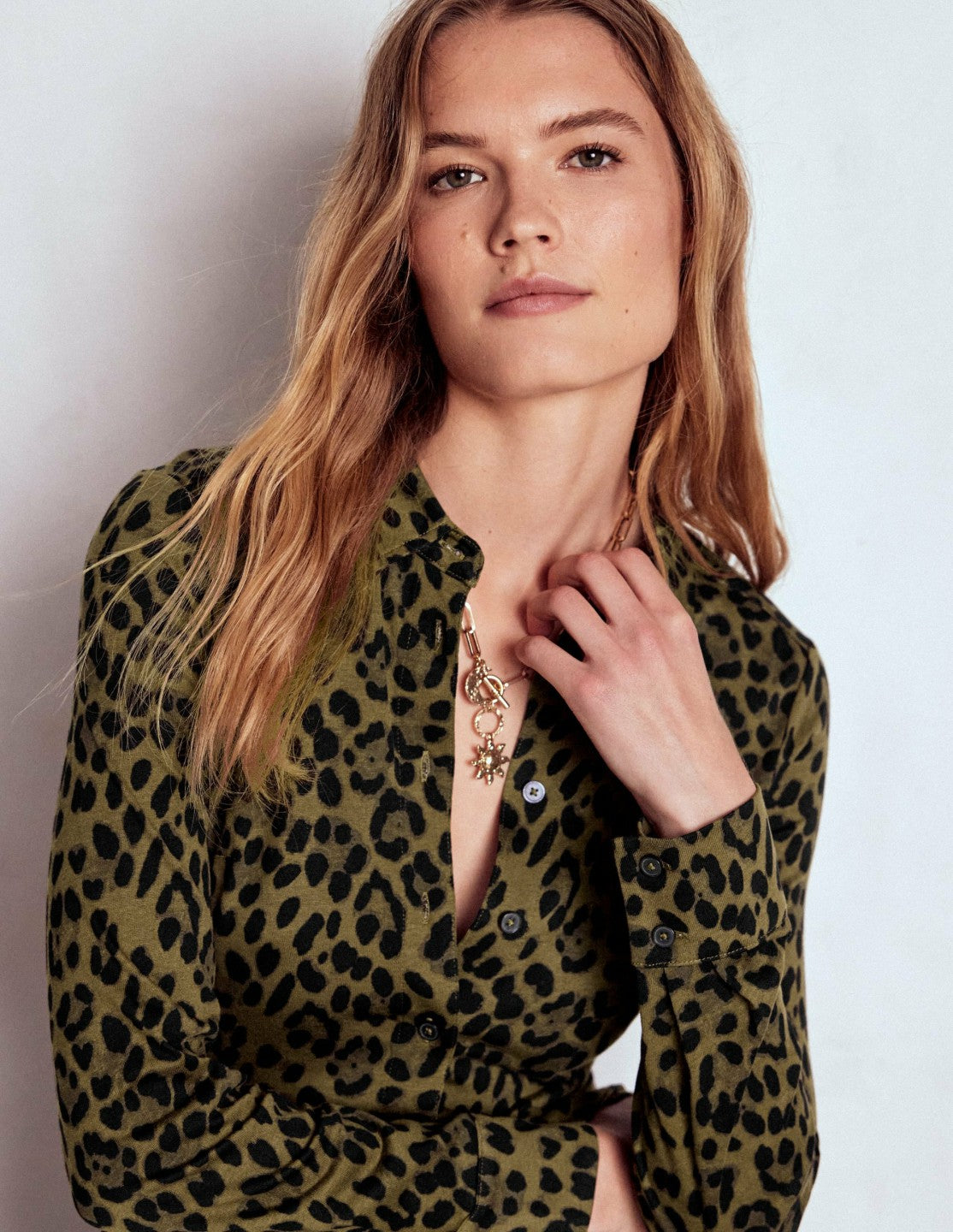 Marcia Jersey Shirt Dress-Military Olive, Brushed Animal / Boden Sale