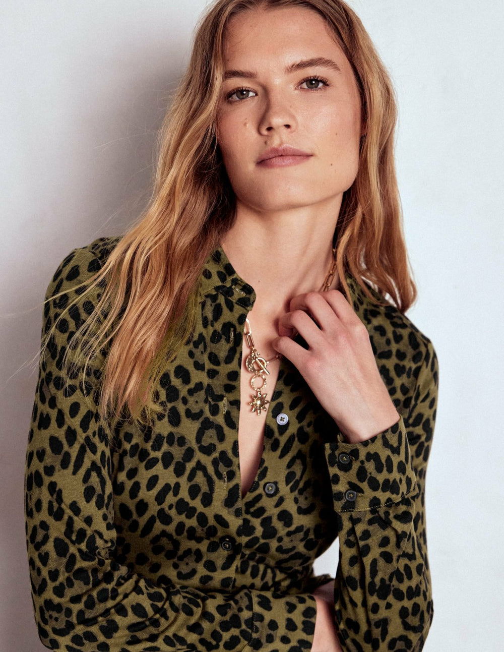 Marcia Jersey Shirt Dress-Military Olive, Brushed Animal / Boden Sale