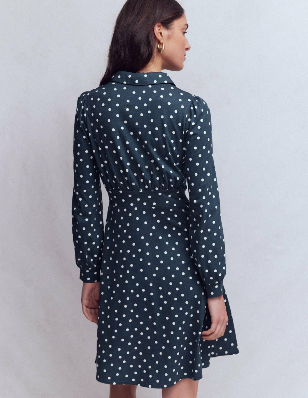 Orla Short Jersey Shirt Dress-French Navy, Painted Dot / Boden Online