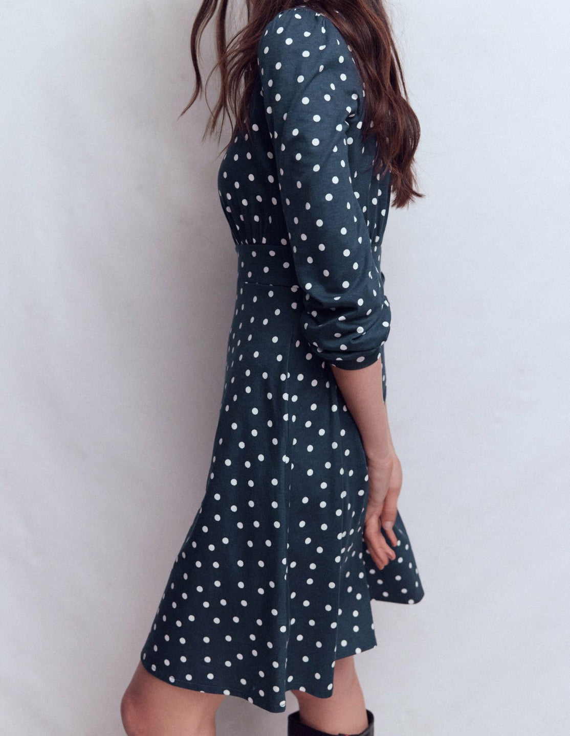 Orla Short Jersey Shirt Dress-French Navy, Painted Dot / Boden Online