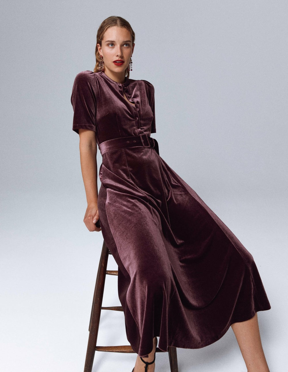 Kate Velvet Shirt Dress-Dark Cherry / Boden Outlet