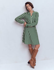Orla Short Jersey Shirt Dress-Hunter Green and Ivory Stripe / Boden Discount