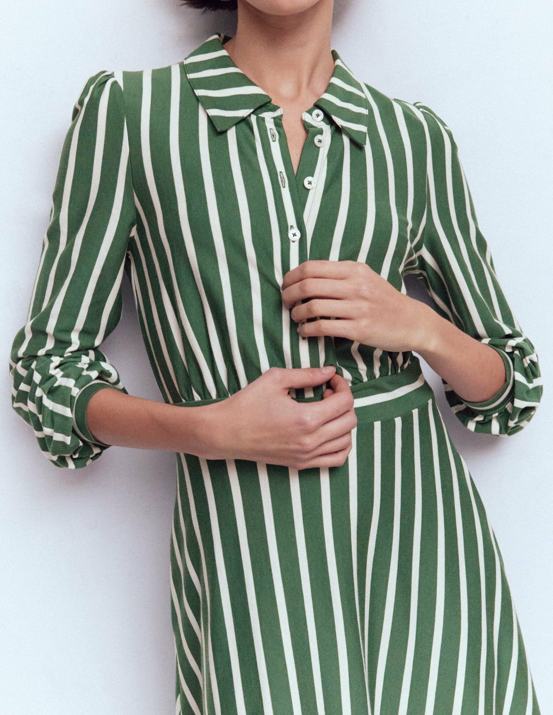 Orla Short Jersey Shirt Dress-Hunter Green and Ivory Stripe / Boden Discount