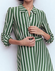 Orla Short Jersey Shirt Dress-Hunter Green and Ivory Stripe / Boden Discount