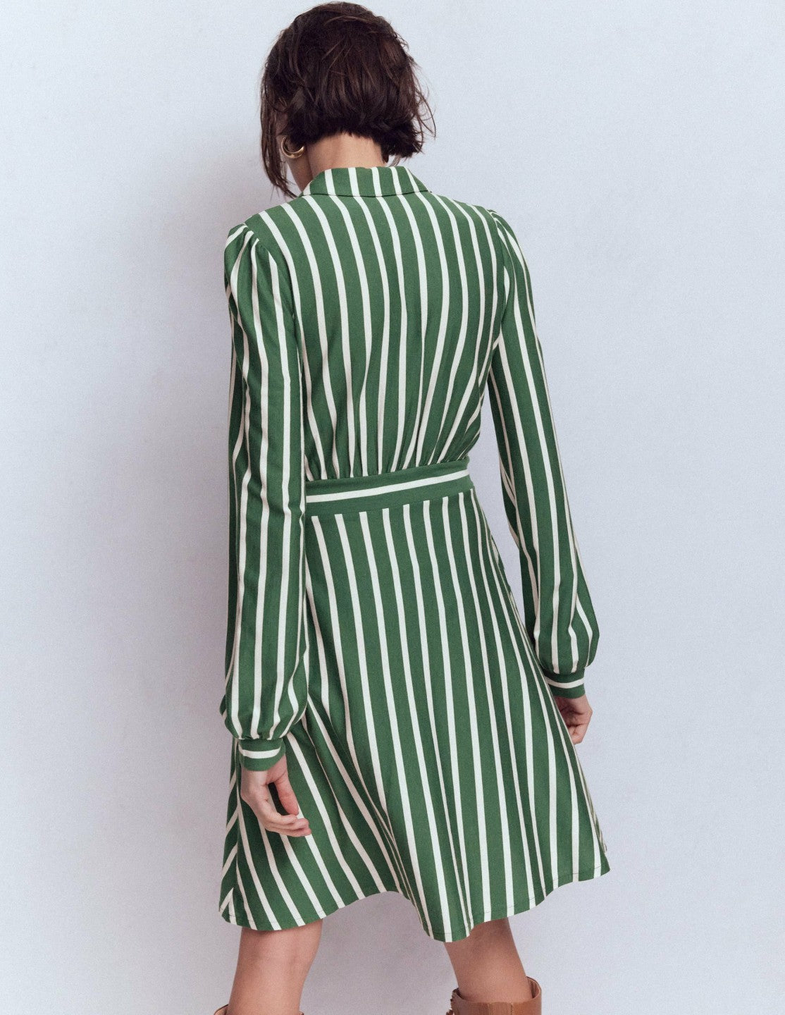 Orla Short Jersey Shirt Dress-Hunter Green and Ivory Stripe / Boden Discount