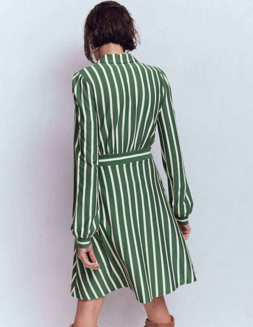 Orla Short Jersey Shirt Dress-Hunter Green and Ivory Stripe / Boden Discount