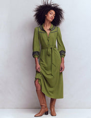 Embroidered Jersey Shirt Dress-Olive / Boden On sale