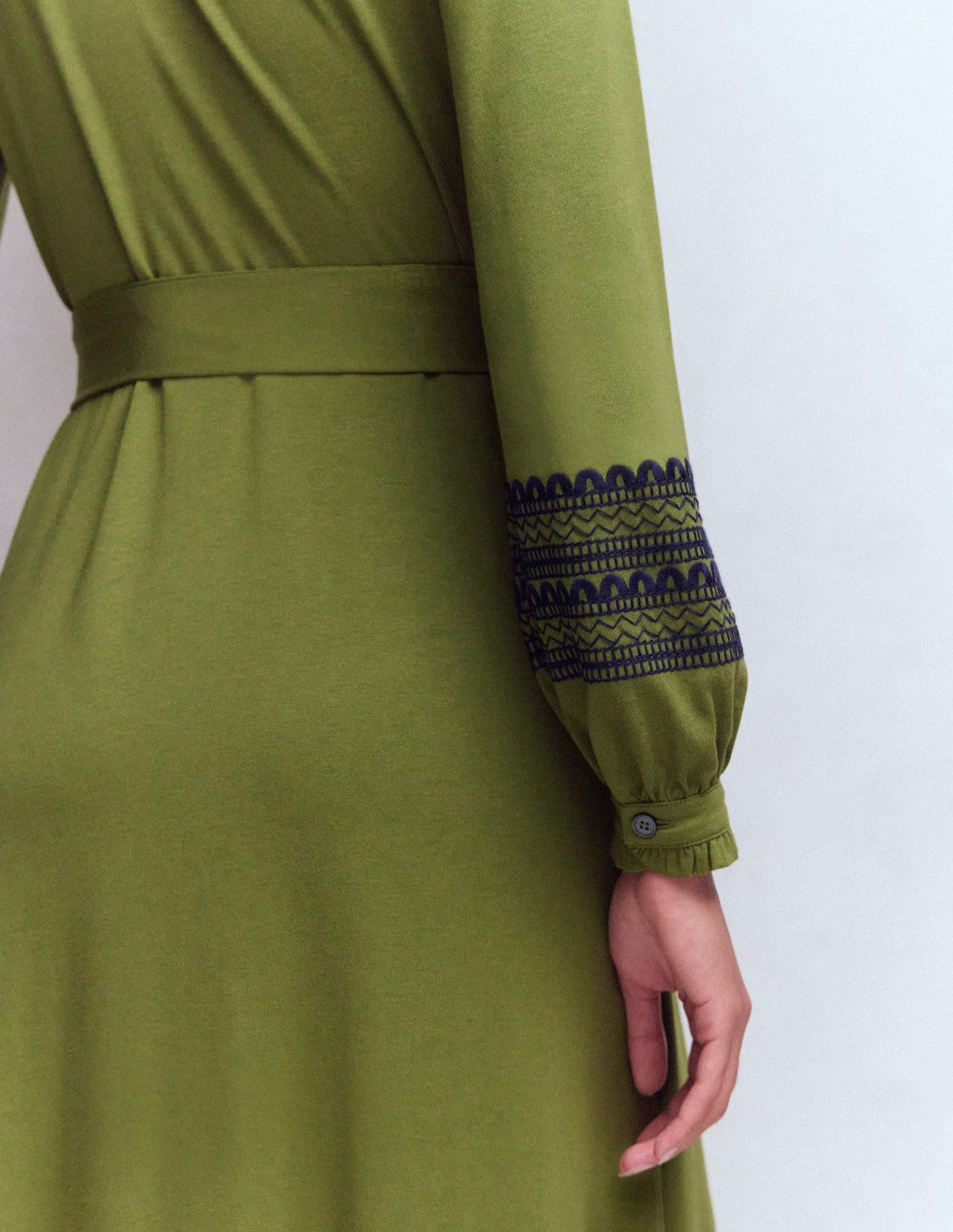 Embroidered Jersey Shirt Dress-Olive / Boden On sale