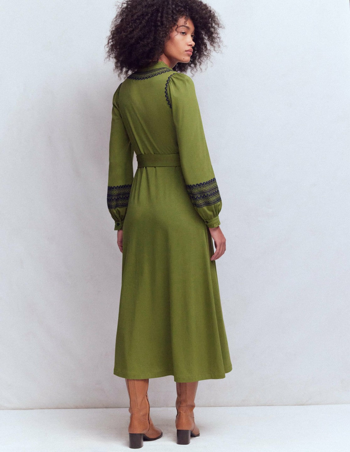 Embroidered Jersey Shirt Dress-Olive / Boden On sale