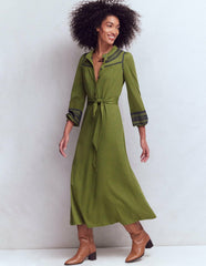 Embroidered Jersey Shirt Dress-Olive / Boden On sale