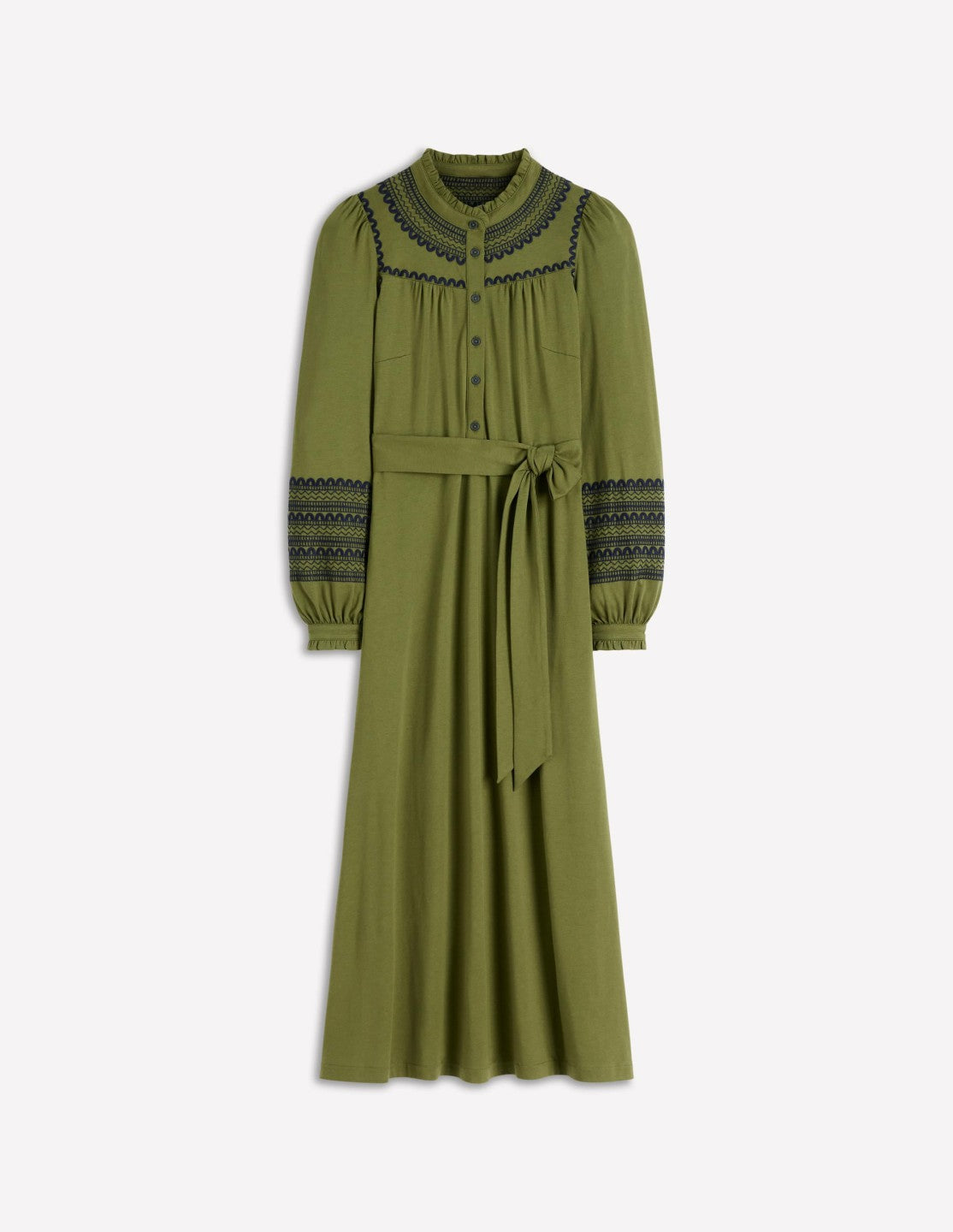 Embroidered Jersey Shirt Dress-Olive / Boden On sale