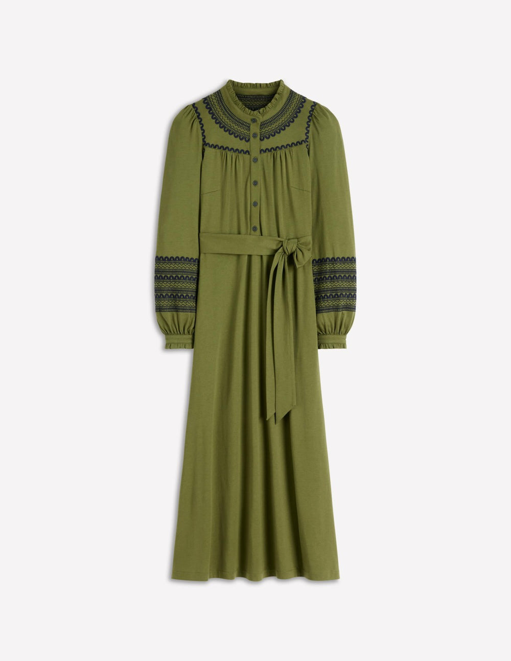 Embroidered Jersey Shirt Dress-Olive / Boden On sale