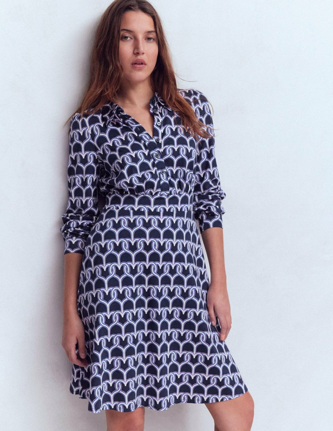 Orla Short Jersey Shirt Dress-French Navy, Heart Link / Boden us