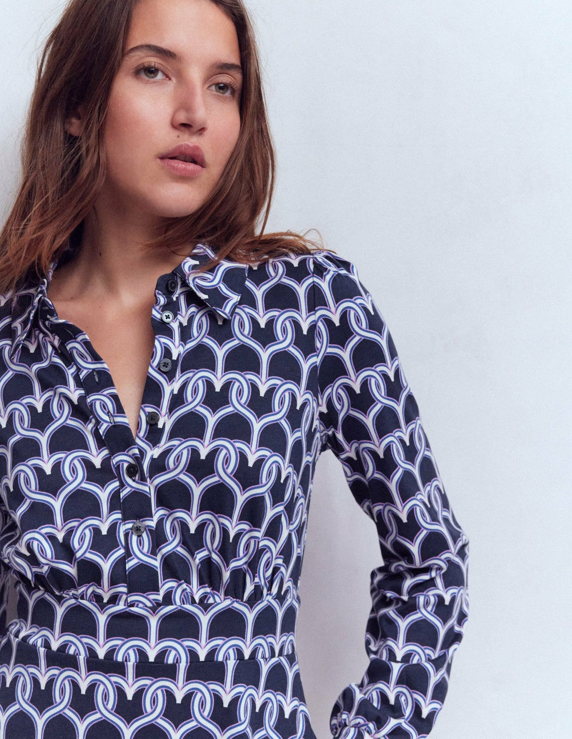 Orla Short Jersey Shirt Dress-French Navy, Heart Link / Boden us