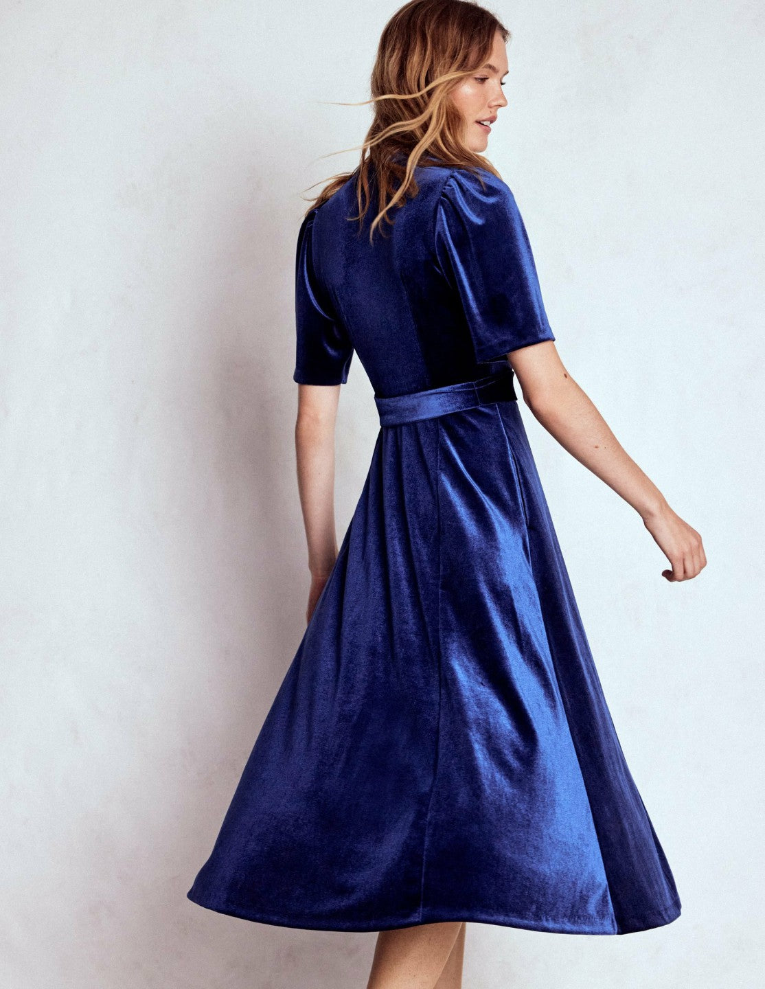 Kate Velvet Shirt Dress-Sapphire Blue / Boden