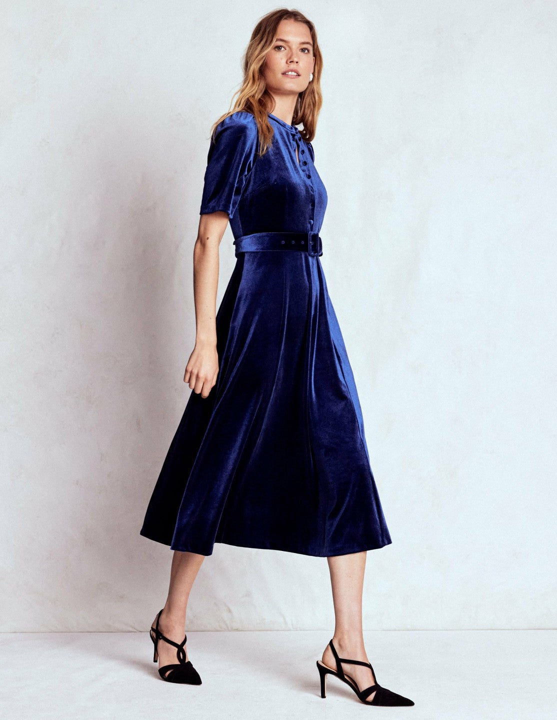 Kate Velvet Shirt Dress-Sapphire Blue / Boden