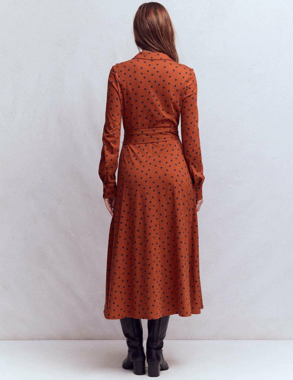 Marcia Jersey Shirt Dress-Burnt Orange, Navy Spot / Boden Sale