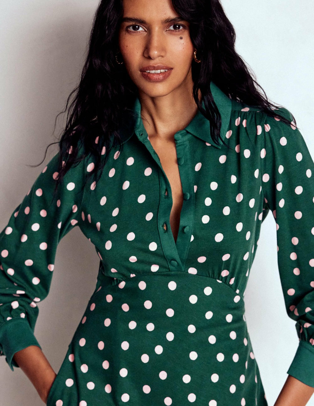 Empire Waistline Shirt Dress-Emerald Night, Painted Dot / Boden Online