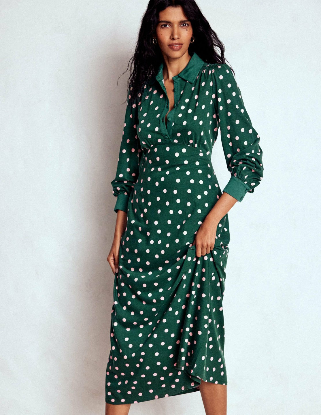 Empire Waistline Shirt Dress-Emerald Night, Painted Dot / Boden Online