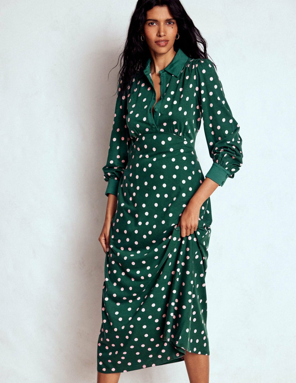 Empire Waistline Shirt Dress-Emerald Night, Painted Dot / Boden Online