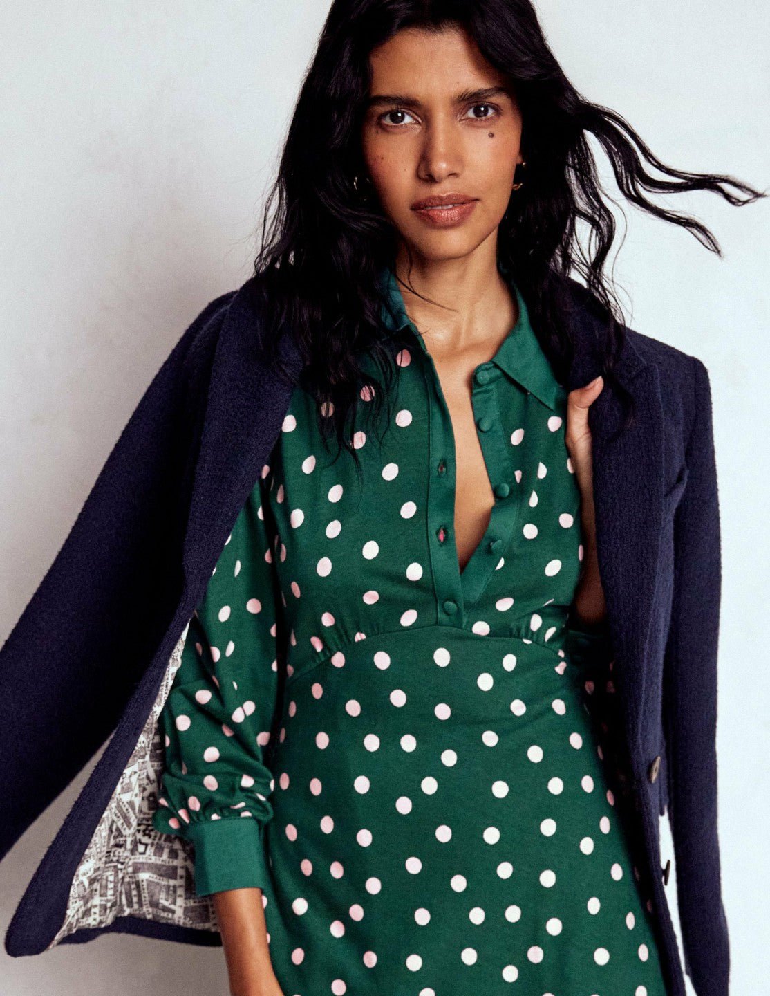 Empire Waistline Shirt Dress-Emerald Night, Painted Dot / Boden Online