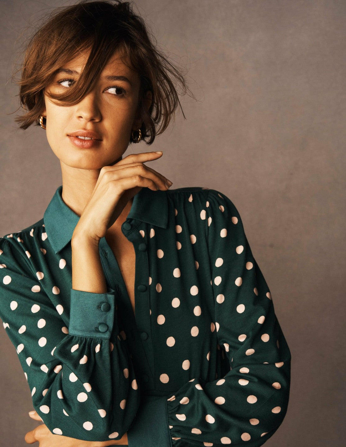 Empire Waistline Shirt Dress-Emerald Night, Painted Dot / Boden Online