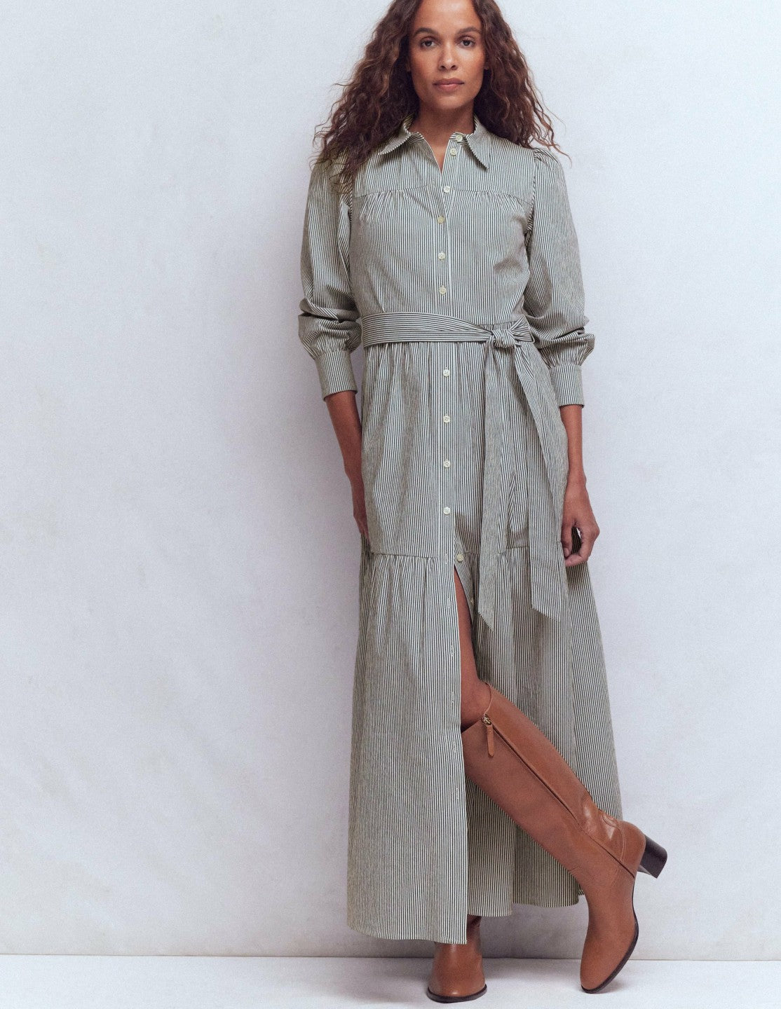Ellie Cotton Maxi Shirt Dress-Texture Stripe / Boden Outlet