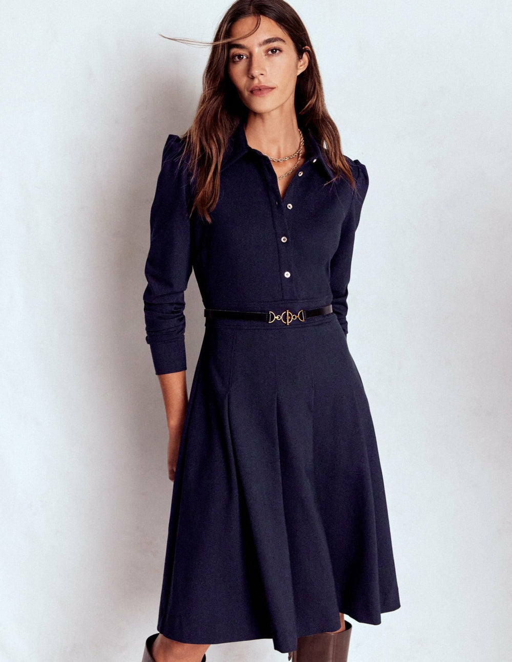 Catrin Short Ponte Shirt Dress-Navy / Boden Discount
