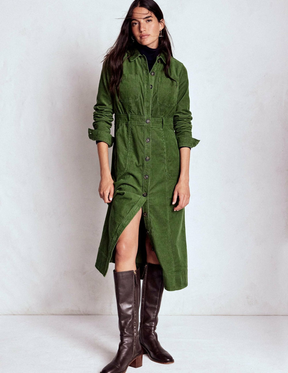 Amanda Cord Midi Dress-Fern / Boden On sale