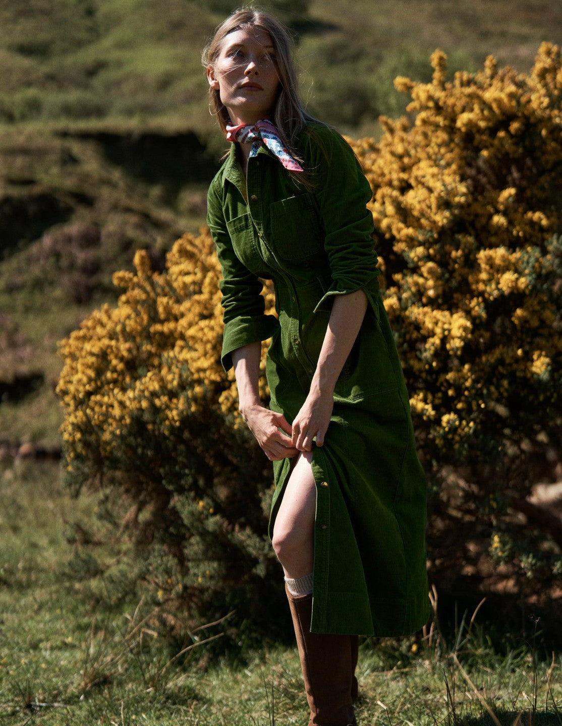Amanda Cord Midi Dress-Fern / Boden On sale