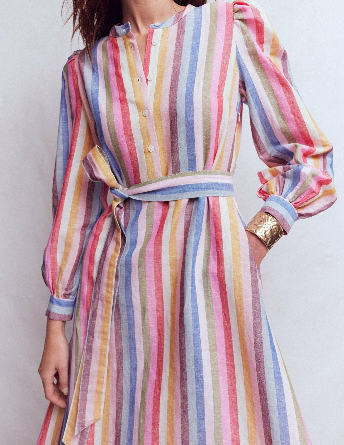 Ava Linen Blend Midi Dress-Pink, Green, Purple Multi / Boden us