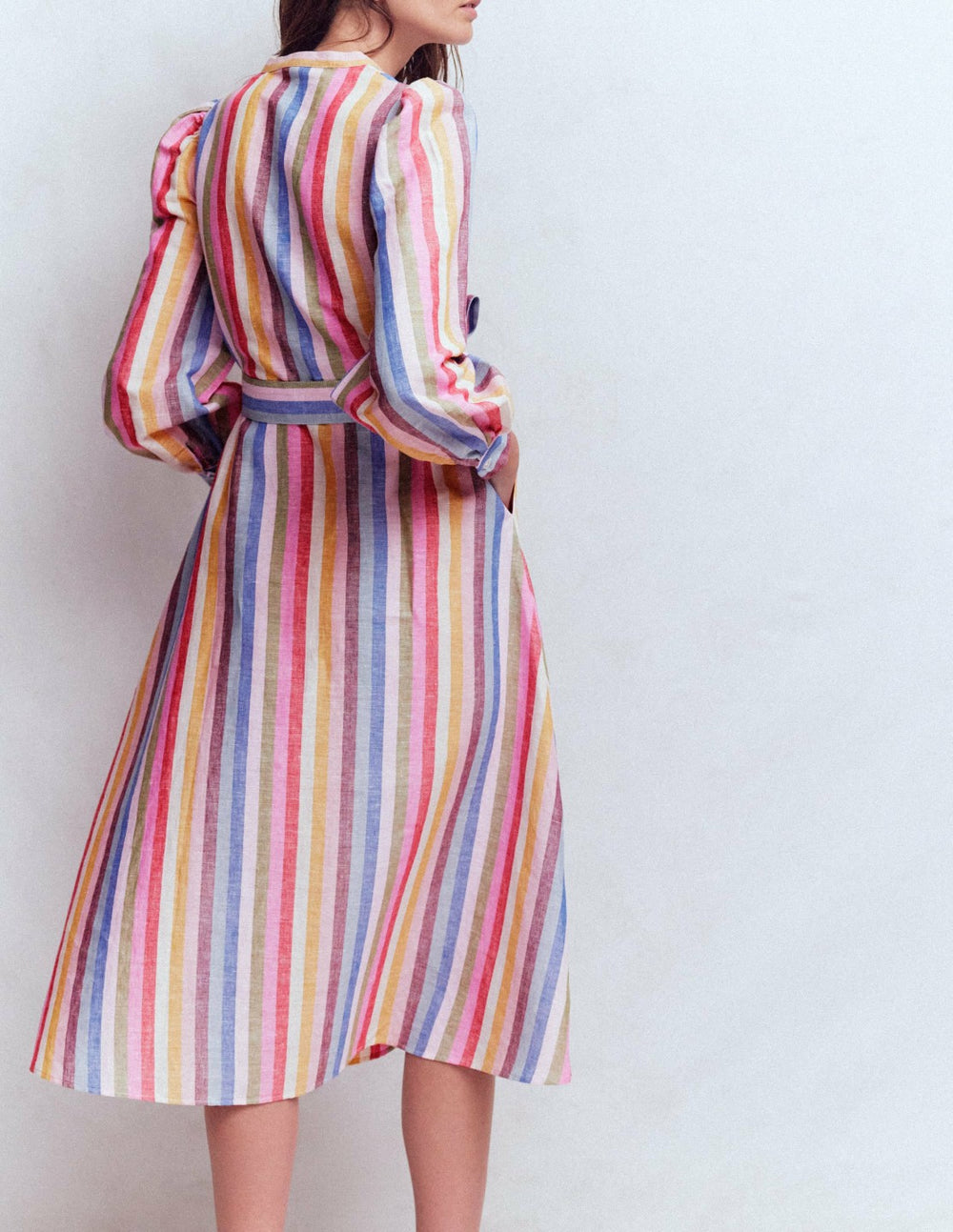 Ava Linen Blend Midi Dress-Pink, Green, Purple Multi / Boden us