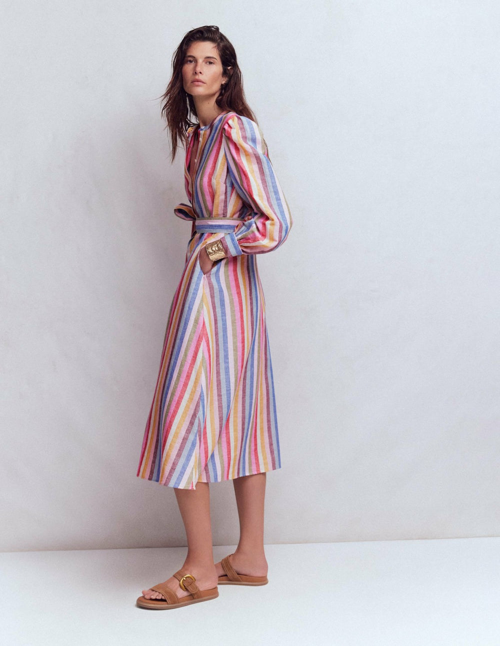 Ava Linen Blend Midi Dress-Pink, Green, Purple Multi / Boden us