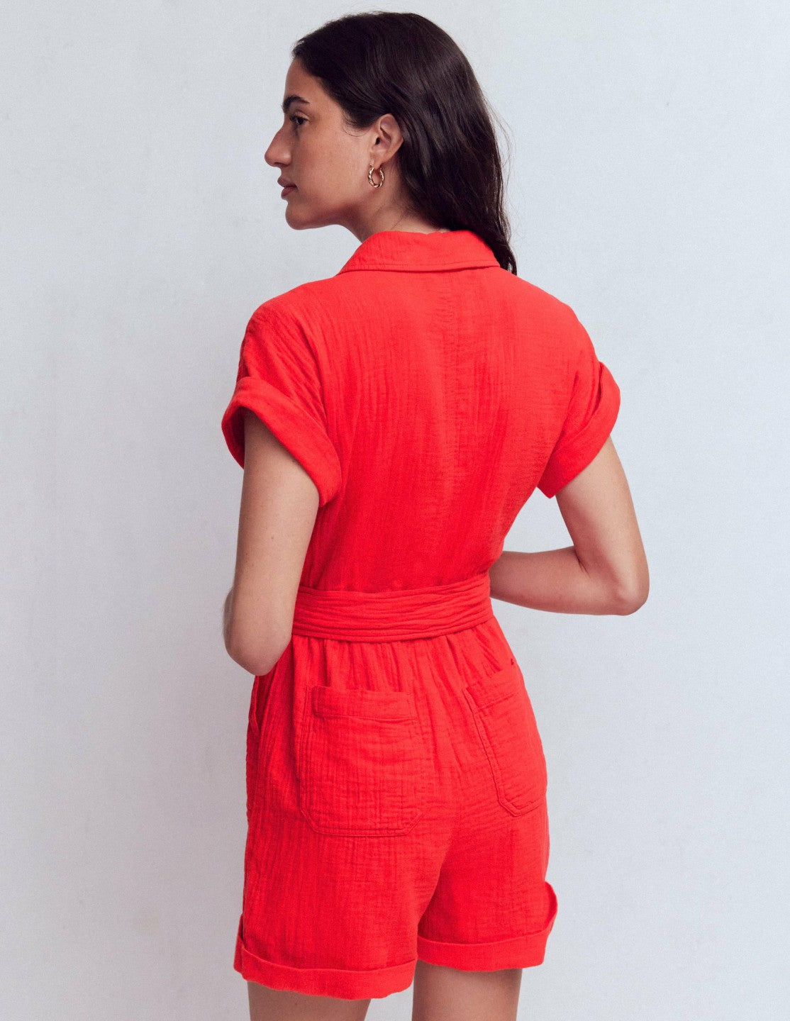 Kay Double Cloth Playsuit-Poppy Red / Boden Outlet
