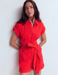 Kay Double Cloth Playsuit-Poppy Red / Boden Outlet