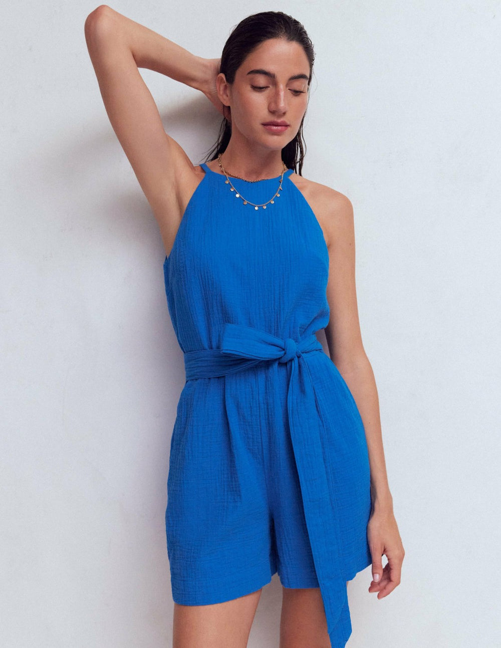 Rosa Double Cloth Playsuit-Kingfisher Blue / Boden On sale