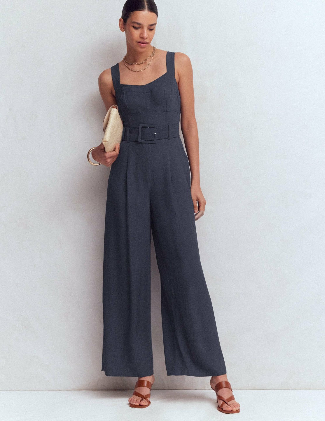 Boned Bodice Occasion Jumpsuit-Navy / Boden us