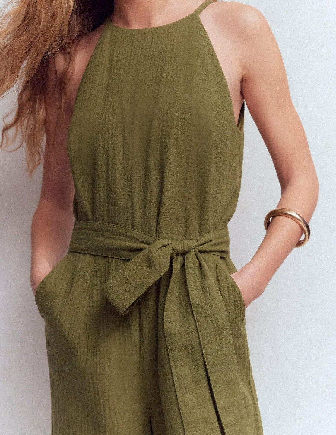 Rosa Double Cloth Jumpsuit-Olive / Boden
