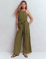 Rosa Double Cloth Jumpsuit-Olive / Boden