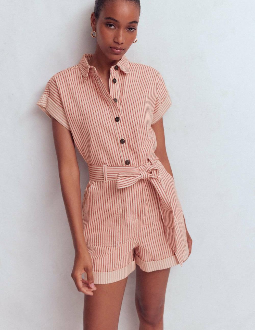 Kay Denim Playsuit-Red Tram Stripe / Boden Sale
